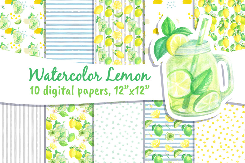 lemons-digital-paper-clip-art-seamless-patterns-files-background-citr