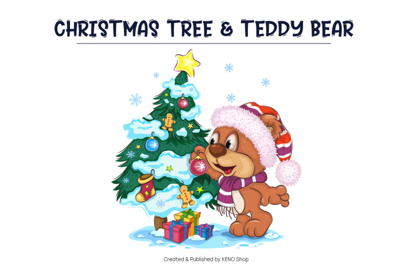 cartoon-teddy-bear-and-christmas-tree