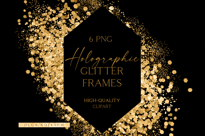 gold-glitter-holographic-digital-frames-golden-falling-glitter-border