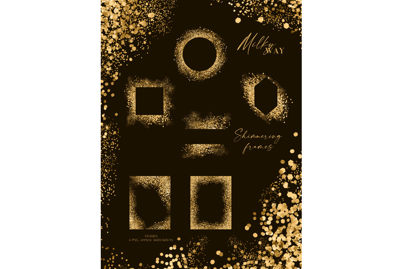 gold-glitter-holographic-digital-frames-golden-falling-glitter-border