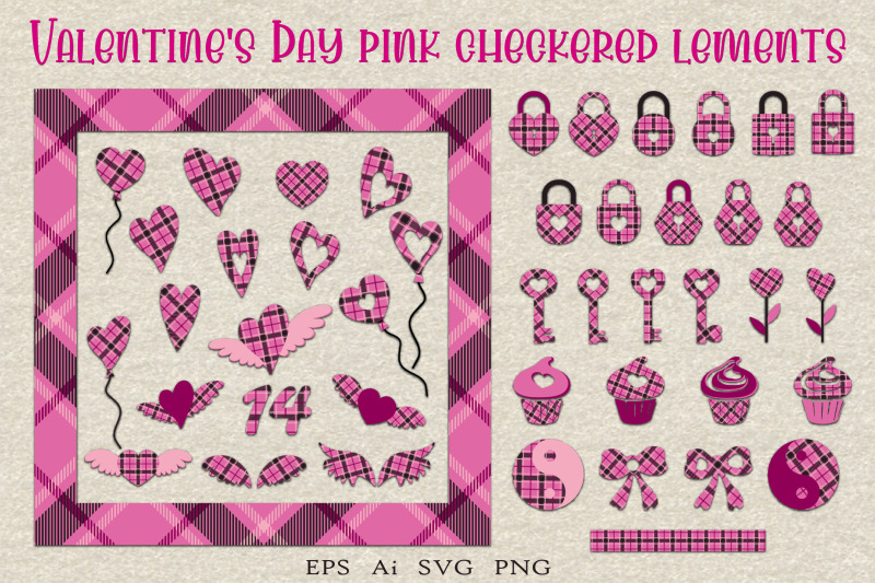 bundle-of-pink-checkered-elements-for-valentine-039-s-day