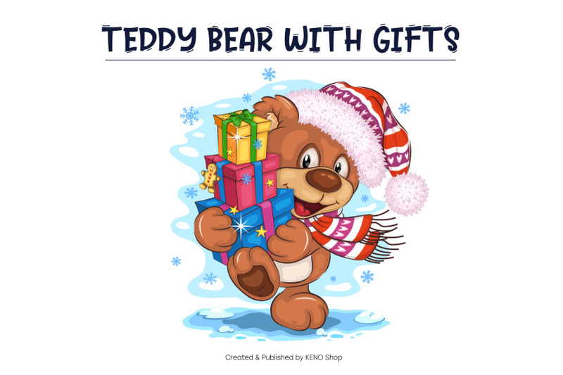 cartoon-teddy-bear-with-gifts-t-shirt-png-svg