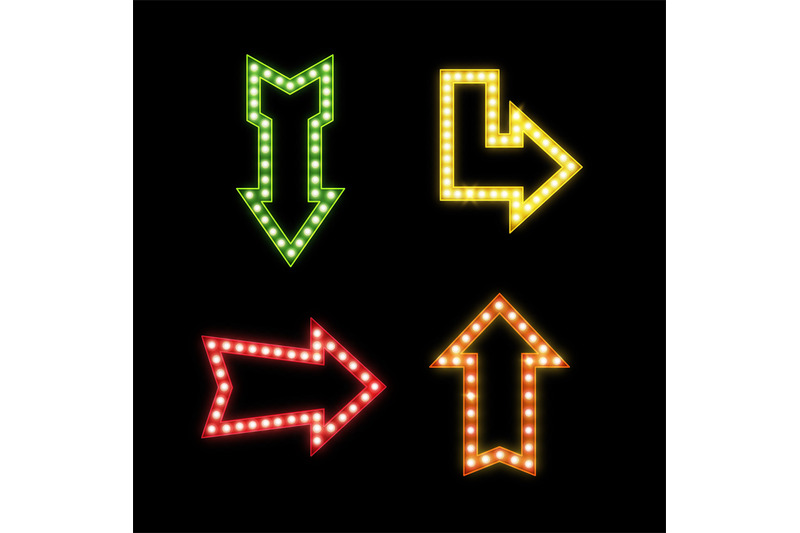 realistic-signs-with-lamps-retro-illuminated-pointers-glowing-symbol