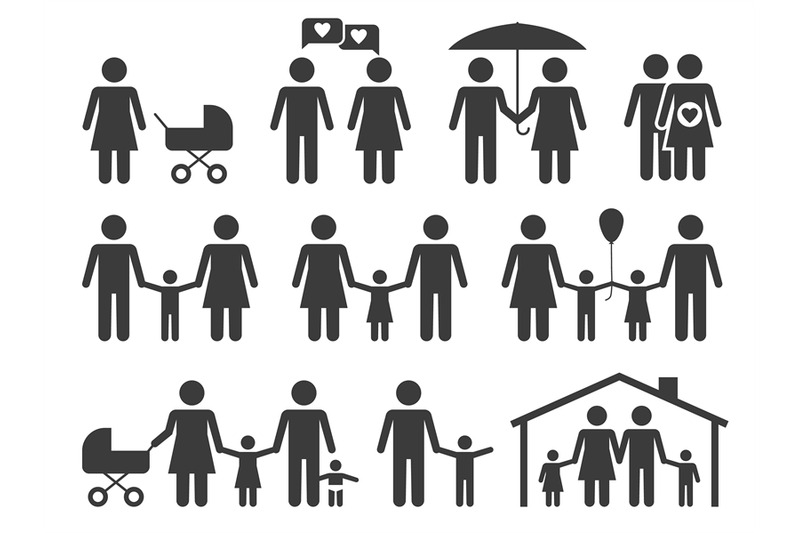 family-black-icons-people-group-symbols-mother-and-father-with-child