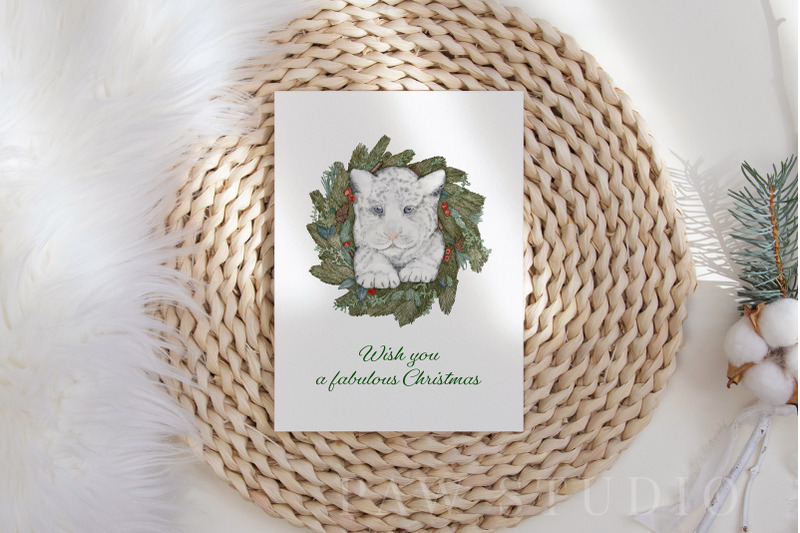 tiger-2022-christmas-wreath-watercolour-clipart-winter-holiday-card