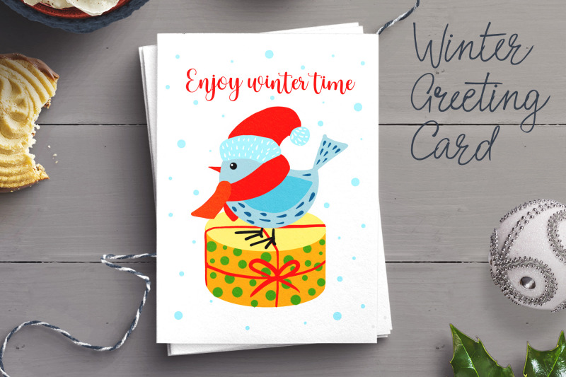 greeting-card-template-bird-enjoy-winter-time-quote