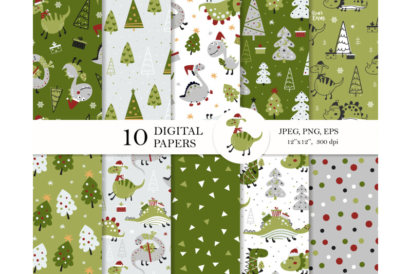 christmas-dinosaur-digital-paper-pack