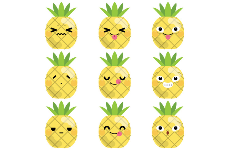 set-of-cute-cartoon-pineapple-emoji-set-3