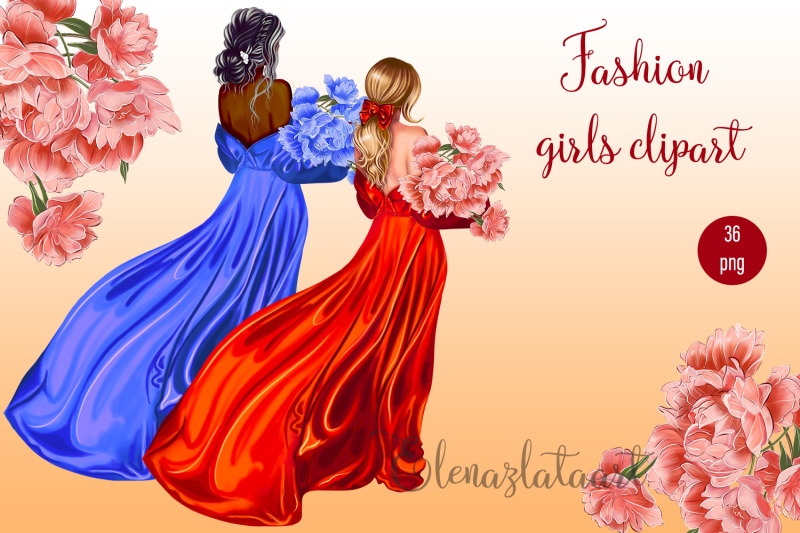 fashion-girls-clipart-women-holding-pink-flower-bouquet