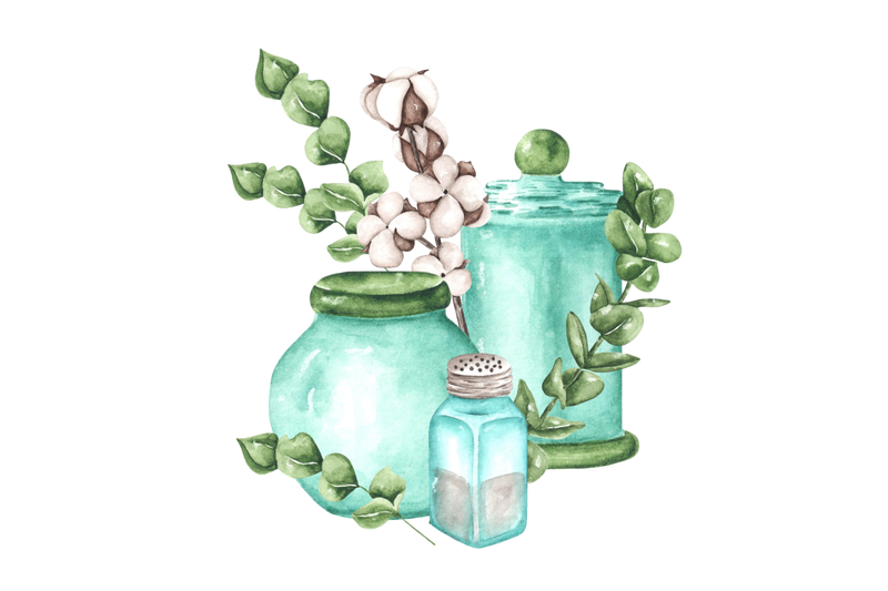 kitchen-watercolor-illustration-jars-for-spices-salt-cookbook