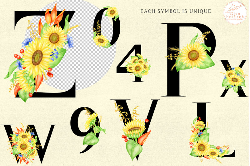 watercolor-sunflower-alphabet-clipart-floral-letters-and-numbers-png