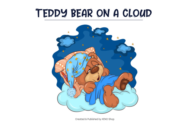 cartoon-teddy-bear-on-a-cloud-t-shirt-png-svg