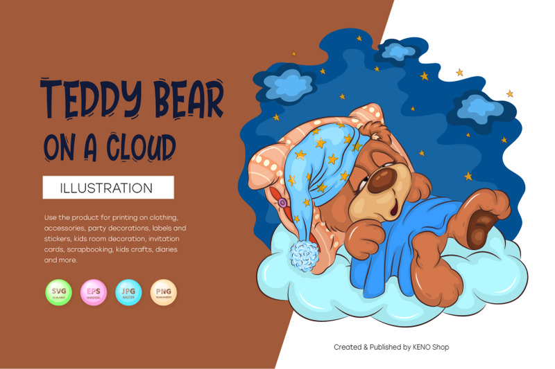 cartoon-teddy-bear-on-a-cloud-t-shirt-png-svg