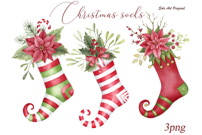 christmas-socks-clipart-festive-holly-poinsettia-ornaments