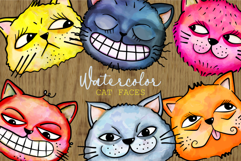 cute-watercolor-doodle-cat-faces