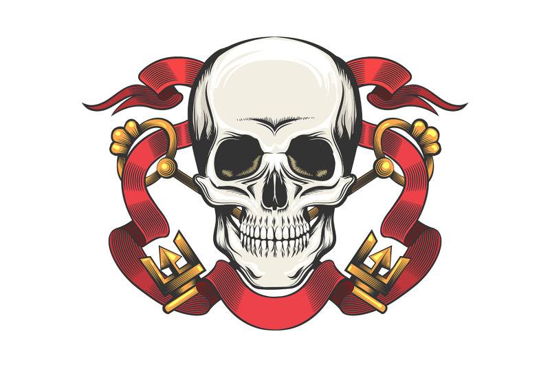 skull-with-golden-keys-and-red-ribbon-tattoo