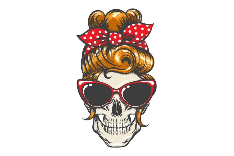 pinup-hairstyle-skull-with-sunglasses-and-bandana-tattoo