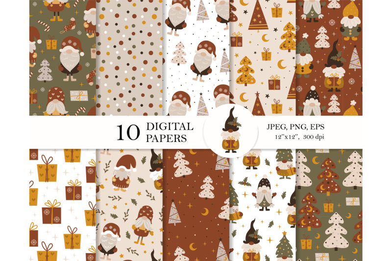 christmas-gnome-digital-paper-pack