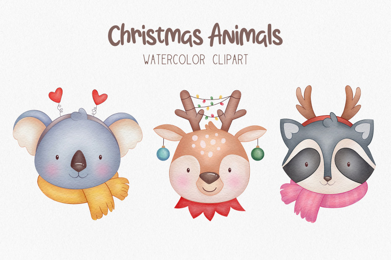 watercolor-animal-faces-christmas-clipart