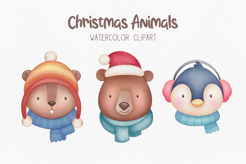 watercolor-animal-faces-christmas-clipart