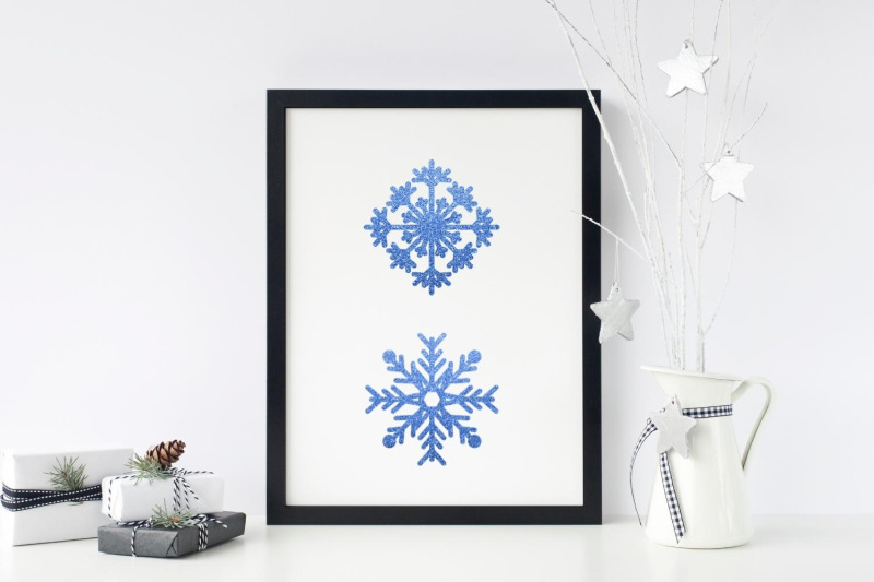 42-blue-glitter-snowflakes-collection