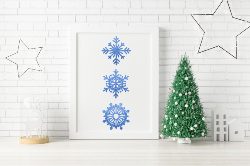 42-blue-glitter-snowflakes-collection