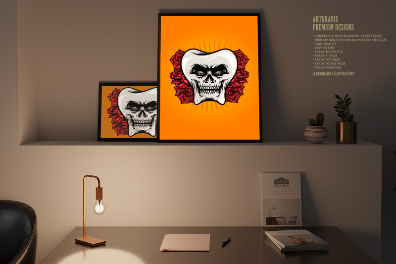 tooth-skull-with-rose-illustrations