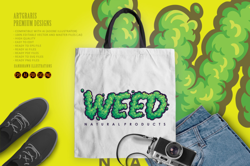 green-weed-word-lettering-font-cannabis-hemp-buds-decorative