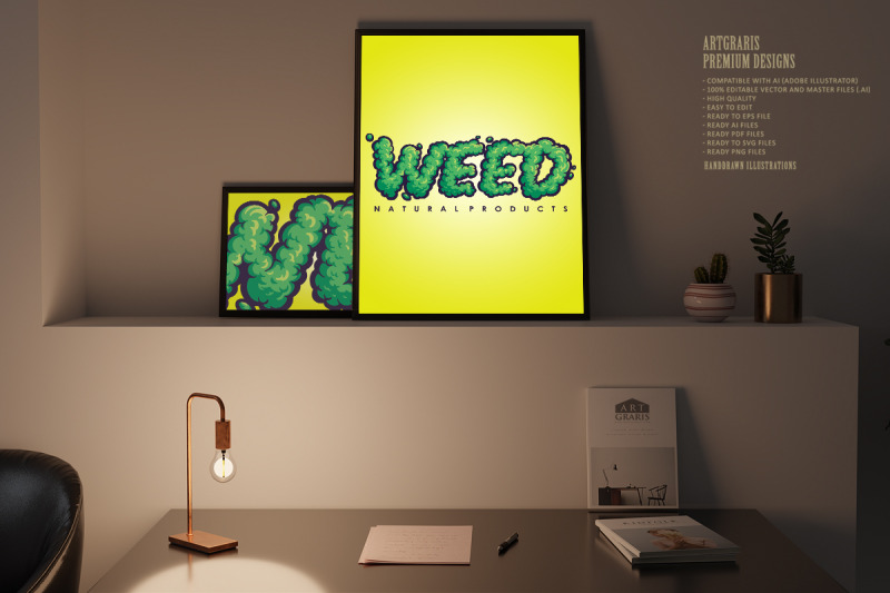 green-weed-word-lettering-font-cannabis-hemp-buds-decorative