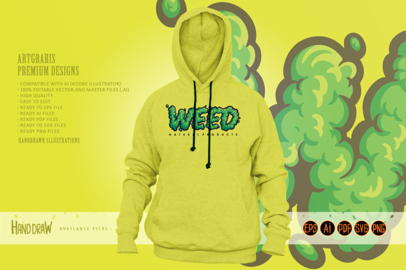 green-weed-word-lettering-font-cannabis-hemp-buds-decorative