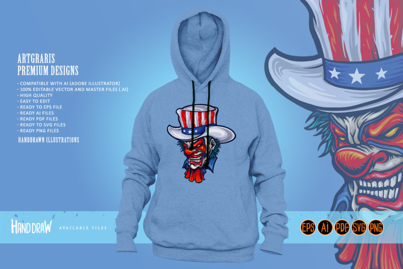 evil-clown-american-hat-halloween-illustrations