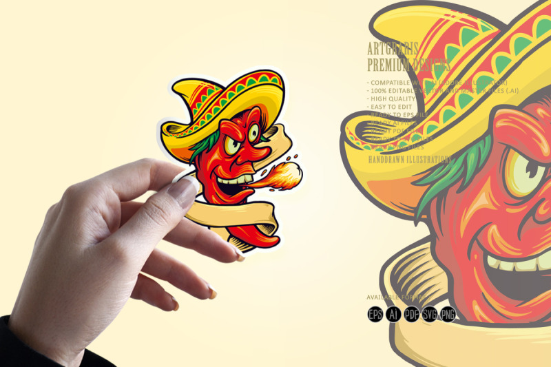 red-chili-flavour-with-mexican-sombrero-hat