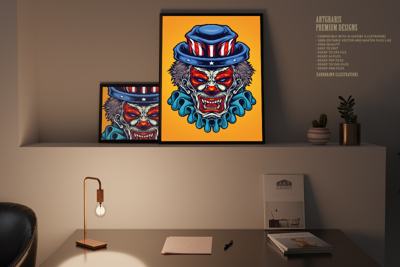spooky-clown-with-american-flag-hat-illustrations
