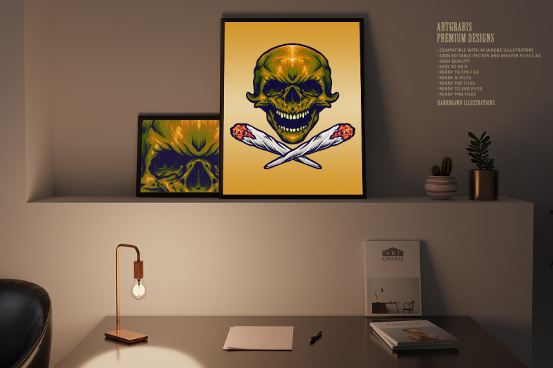 gold-skull-smoking-marijuana-illustrations