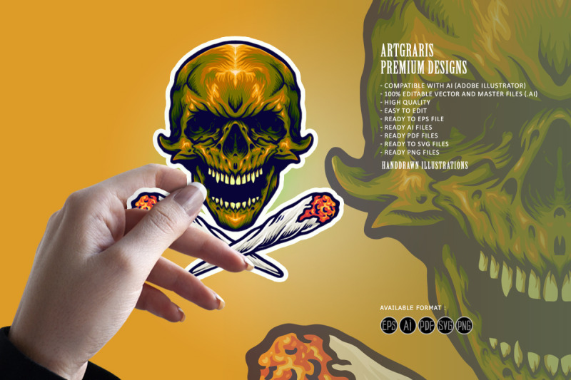 gold-skull-smoking-marijuana-illustrations