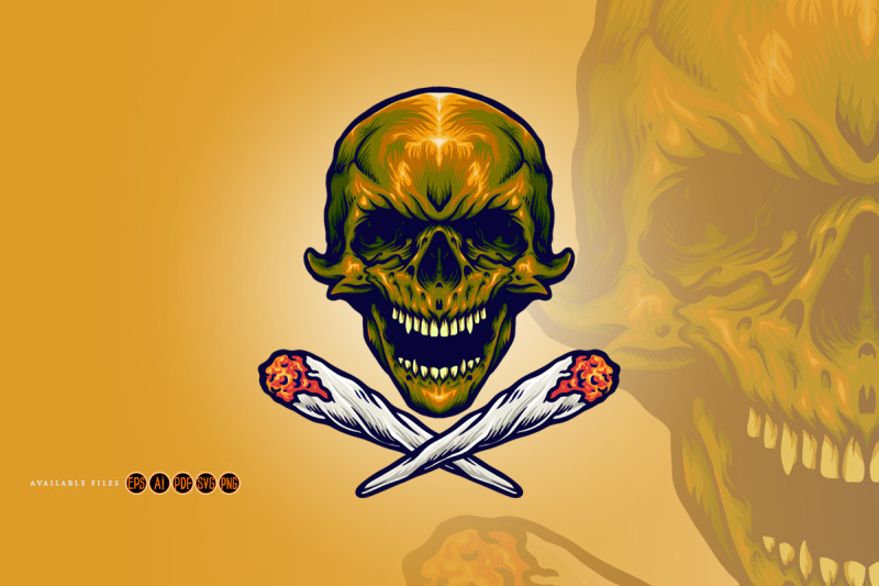 gold-skull-smoking-marijuana-illustrations