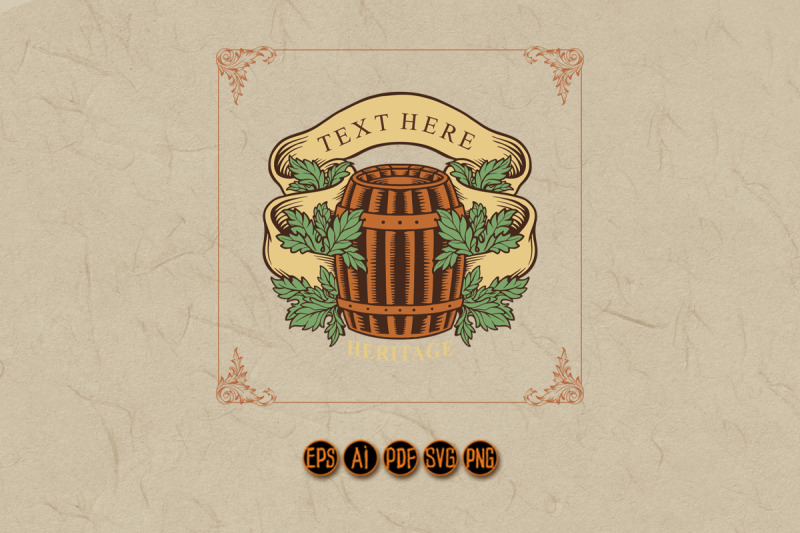 wooden-barrel-beer-leaf-with-ribbon-classic-logo