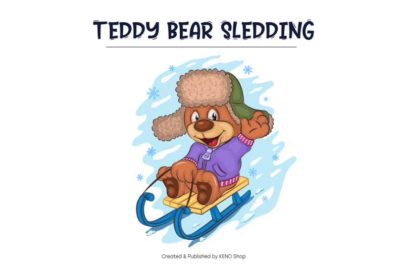 cartoon-teddy-bear-sledding-t-shirt-png-svg