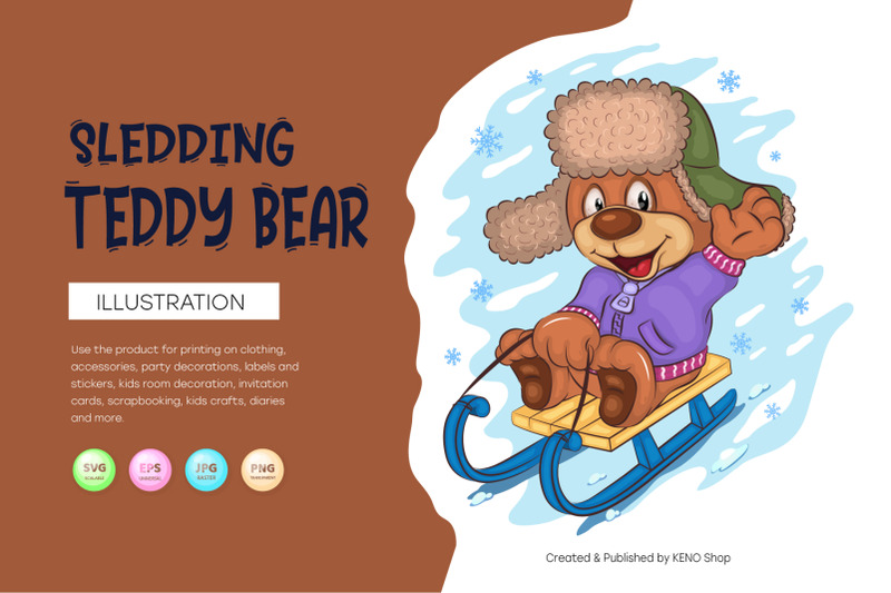 cartoon-teddy-bear-sledding-t-shirt-png-svg