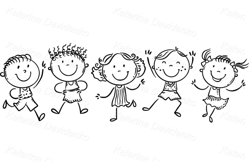 happy-doodle-kids-in-a-row-with-speech-bubbles