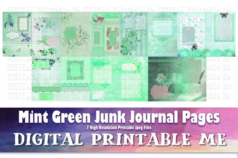 mint-green-junk-journal-pages-blank-scrapbook-kit-vintage-pastel-aqu