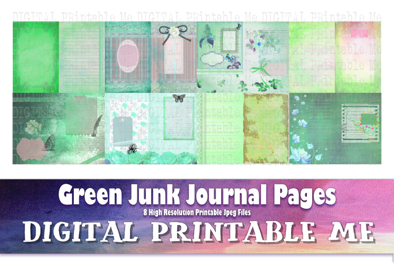 green-junk-journal-pages-blank-scrapbook-kit-vintage-spring-forest-a
