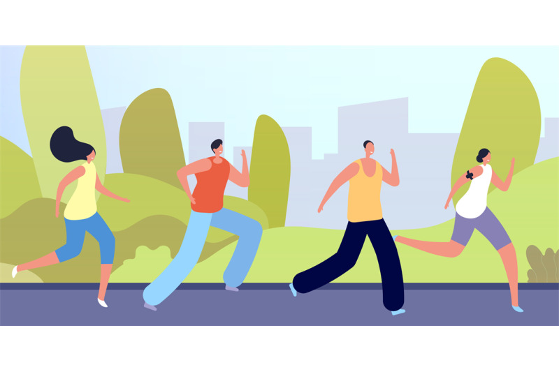 run-in-park-active-people-crowd-flat-man-woman-running-on-nature-ou