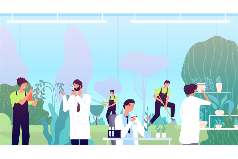 work-in-greenhouse-herbs-scientist-people-in-garden-with-equipment