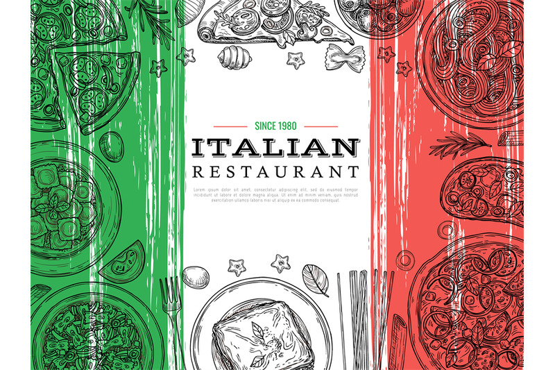 italian-food-banner-restaurant-menu-vegetables-and-spaghetti-sketch