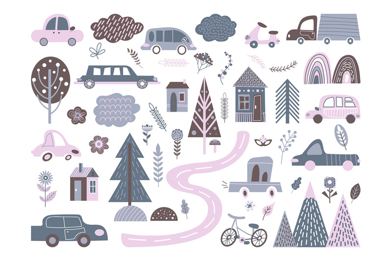 scandinavian-city-elements-abstract-transportation-cute-cars-bicycle