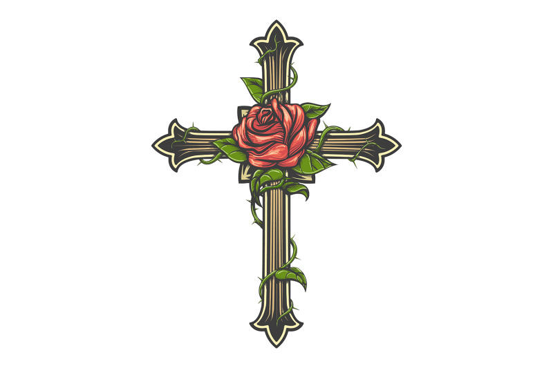 rose-on-the-cross-engraving-tattoo-in-engraving-style