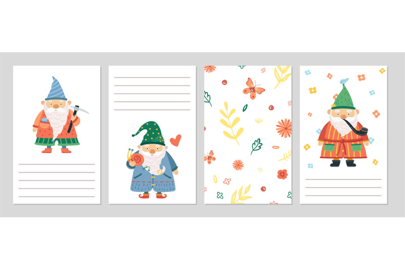 gardening-dwarfs-gnomes-cards-spring-summer-floral-background-cute