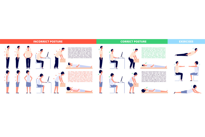 correct-positions-posture-infographics-female-body-ergonomic-posture