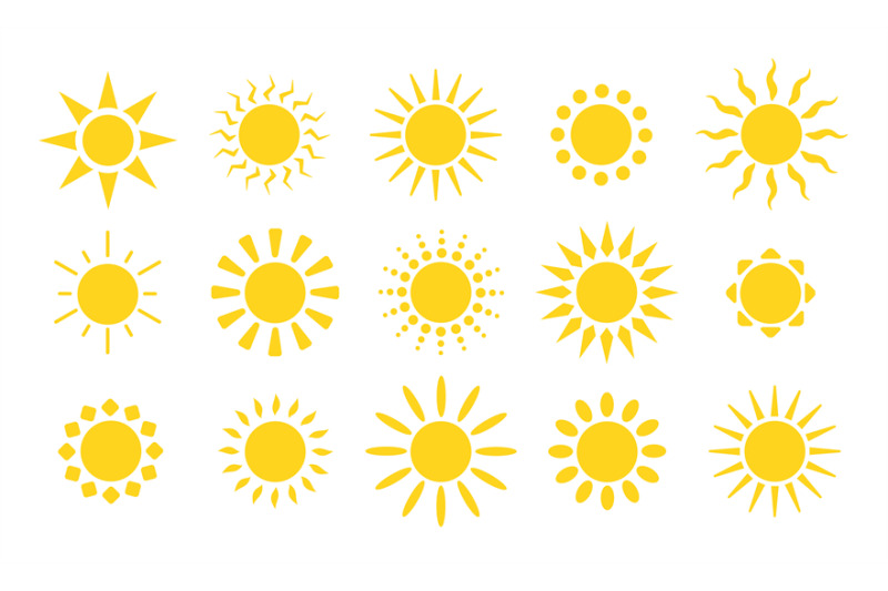 yellow-sun-icons-suns-rays-flat-sunny-weather-elements-summer-heat